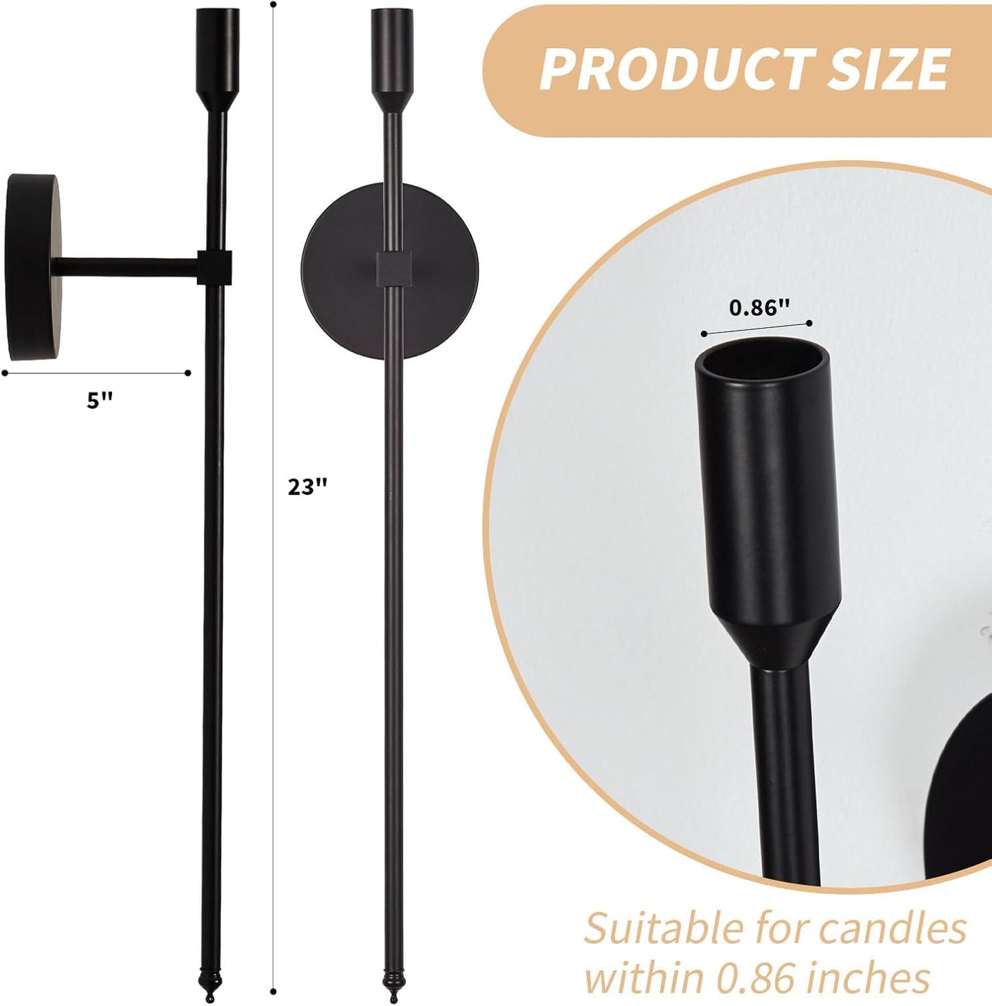 Black candle holder with measurements on a white background