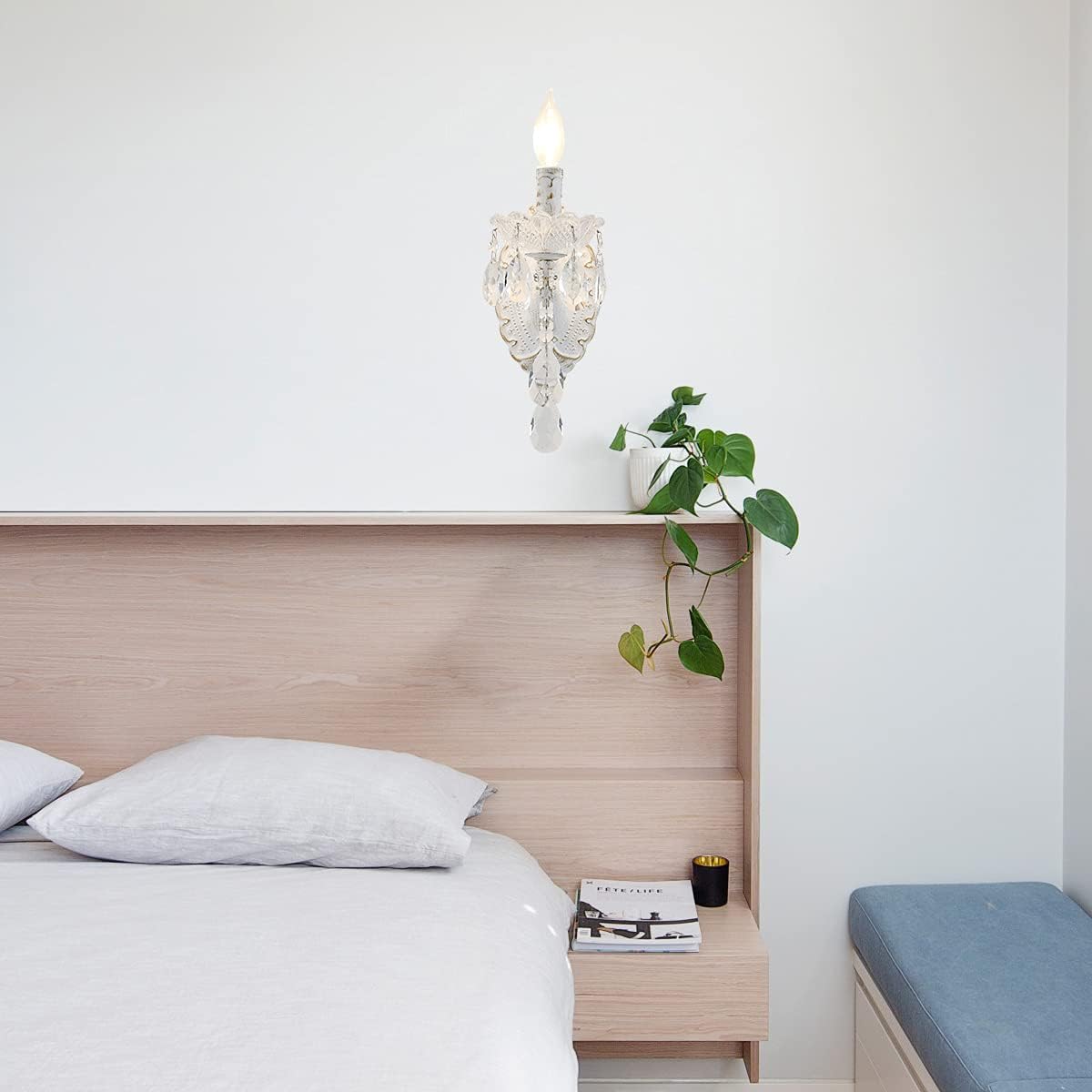Bohemian White Finish Crystal Drop Wall Sconce