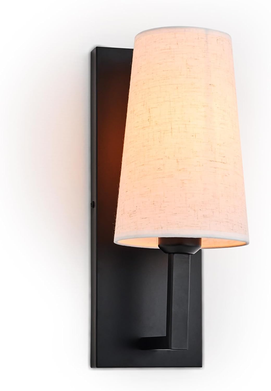 Farmhouse Linen Fabric Shade Black Wall Sconce