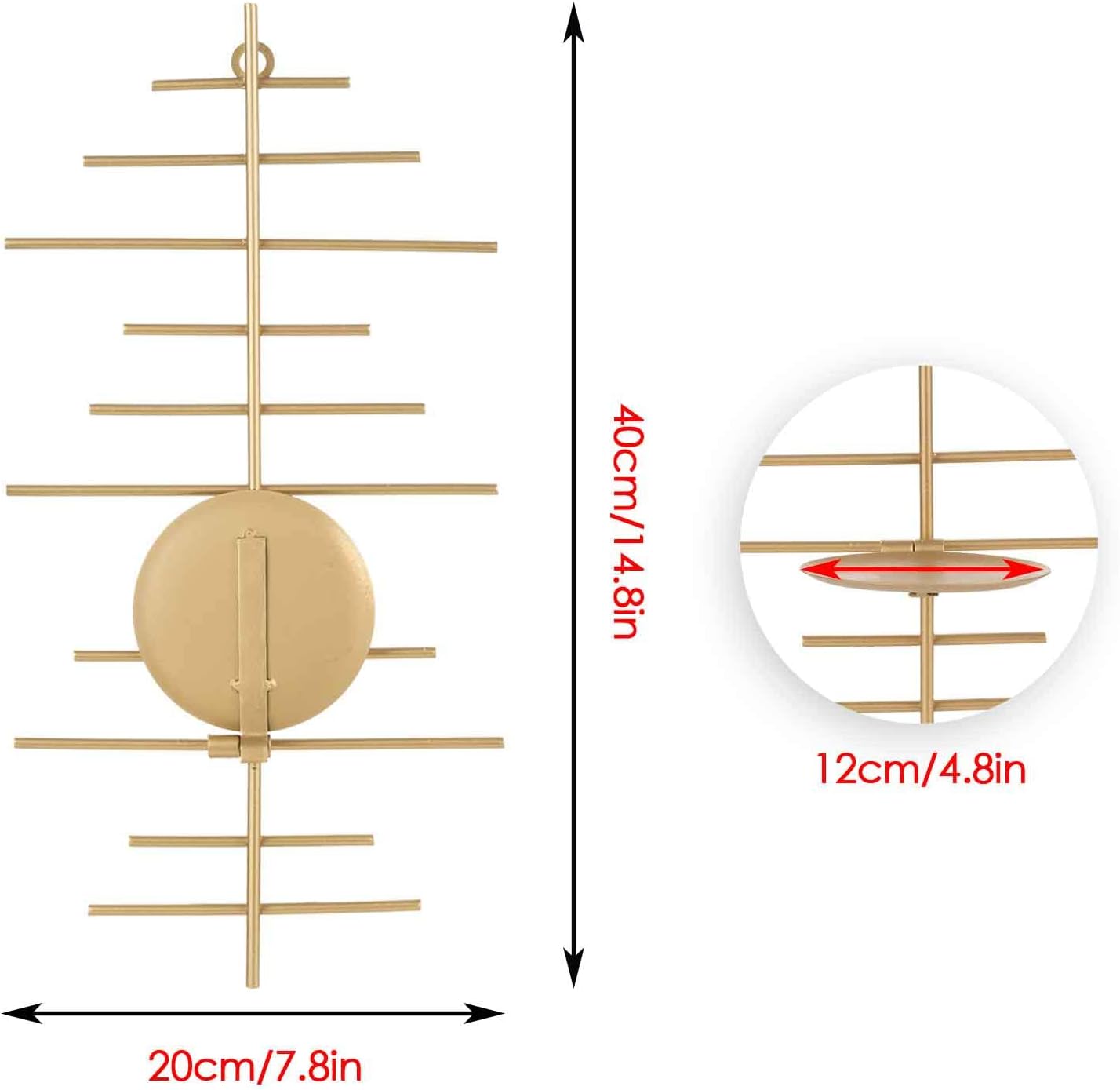 Gold wall art with measurements on a white background