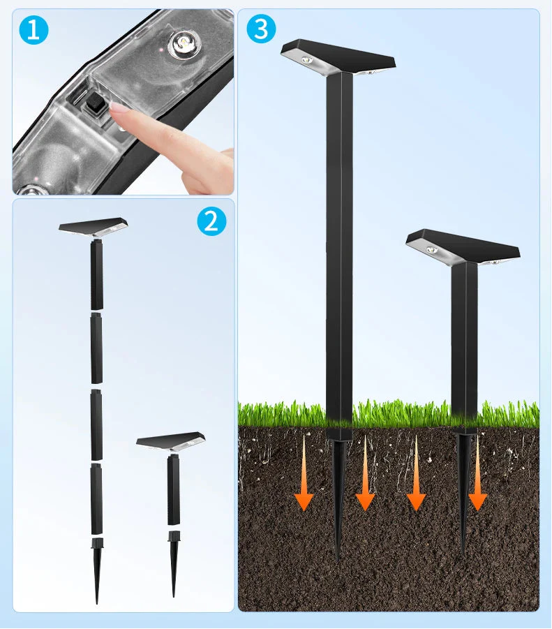 Step-by-step installation guide for a solar-powered outdoor light with text in Chinese.