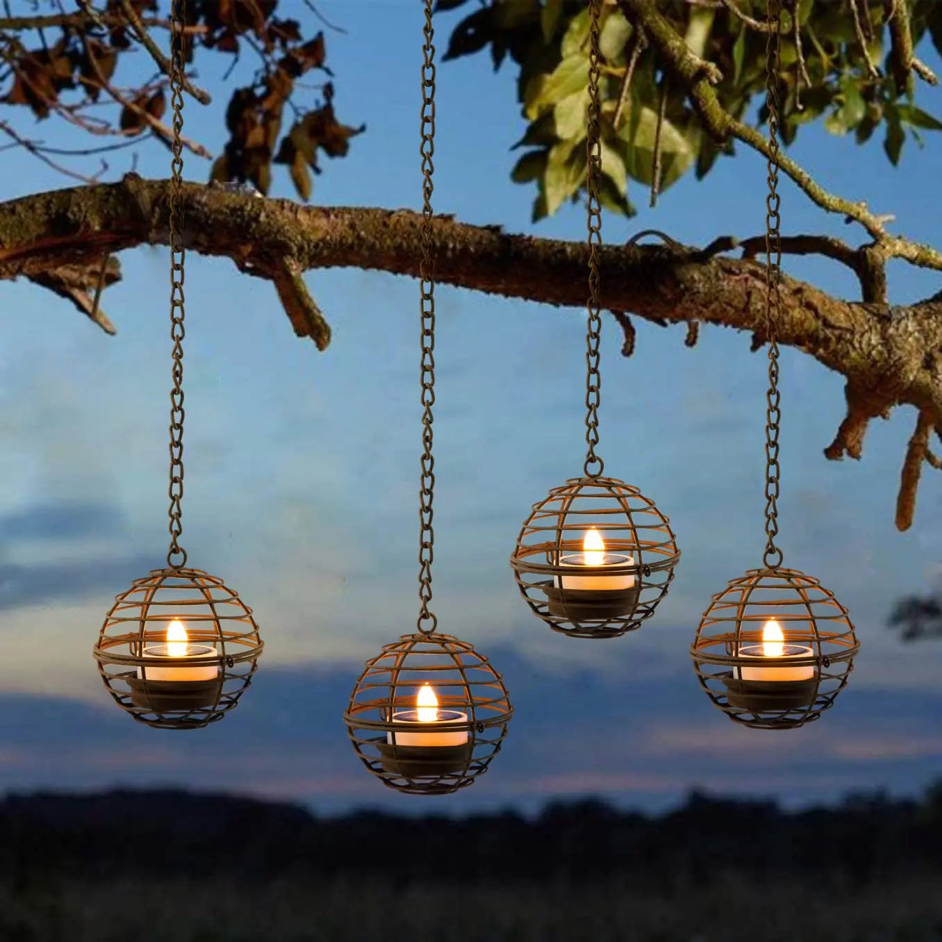 4Pcs Iron Ball Candle Solar Lantern