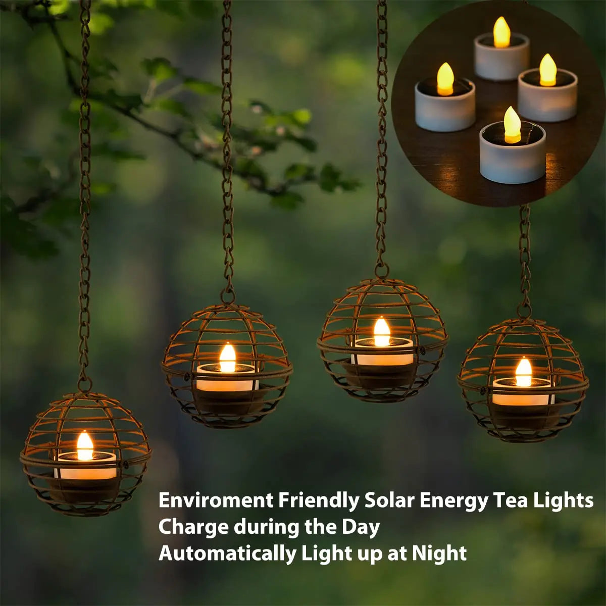 4Pcs Iron Ball Candle Solar Lantern