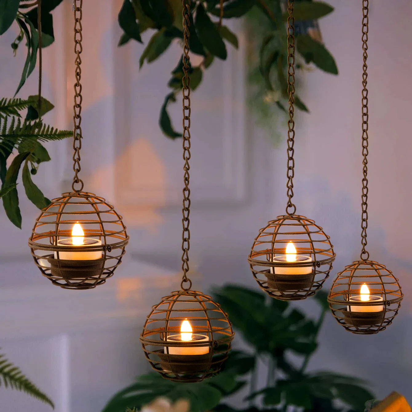 4Pcs Iron Ball Candle Solar Lantern
