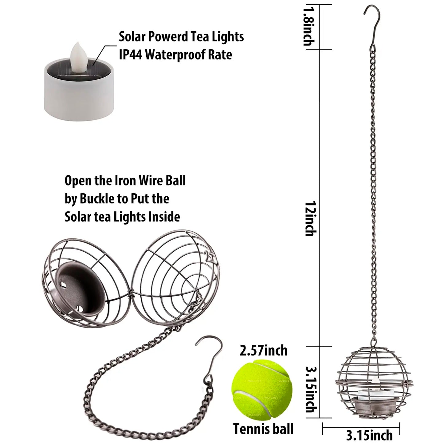 4Pcs Iron Ball Candle Solar Lantern
