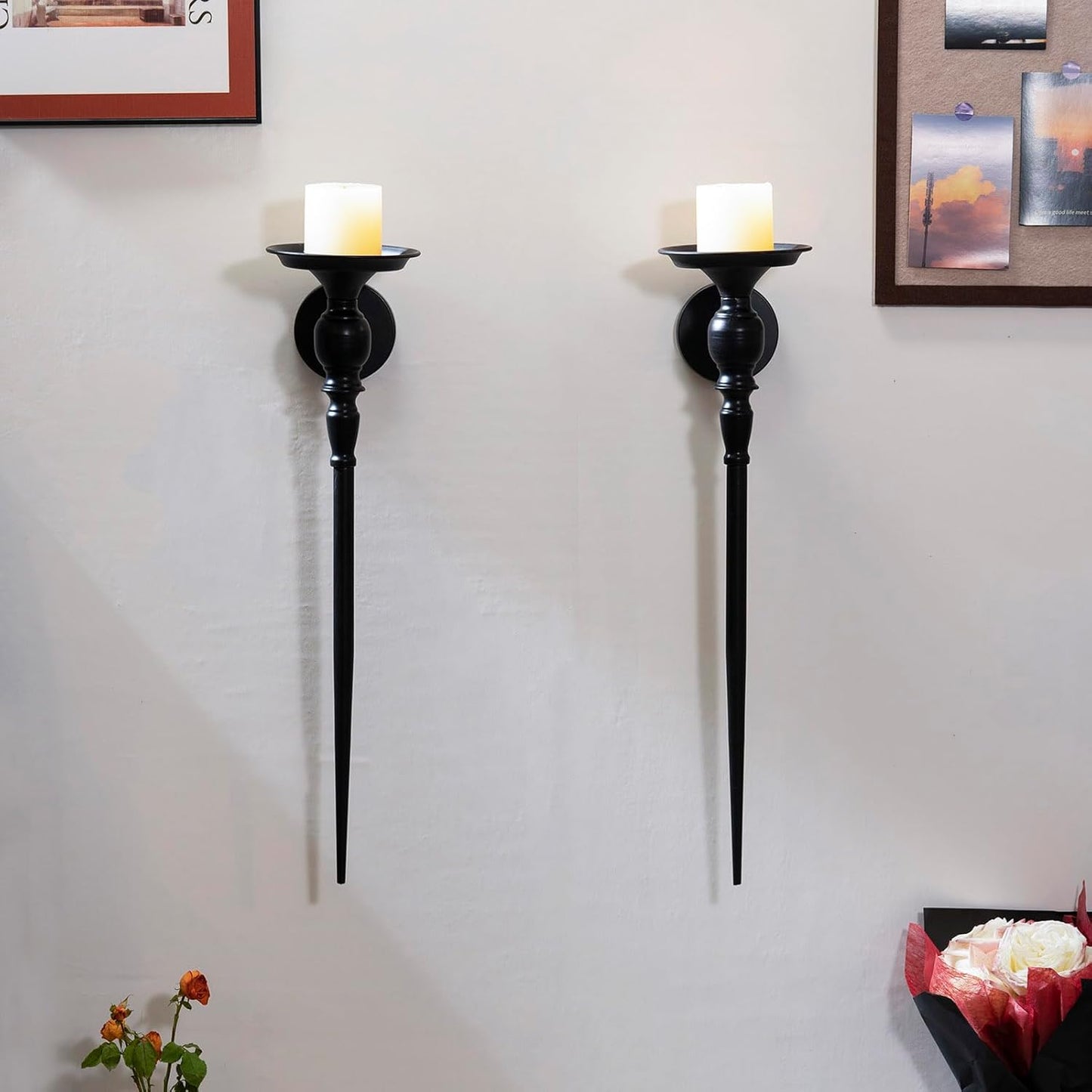 Black Pillar Candle Wall Sconce Set