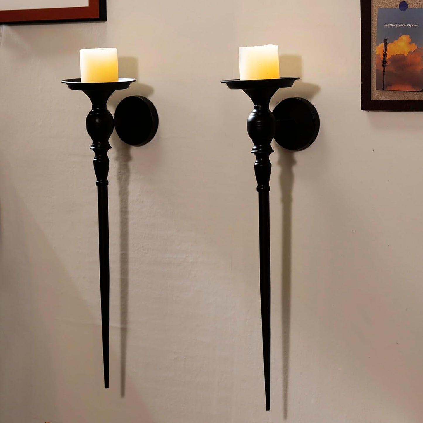 Black Pillar Candle Wall Sconce Set