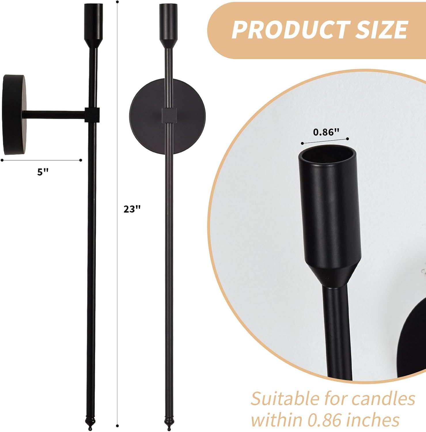 Black candle holder with measurements on a white background