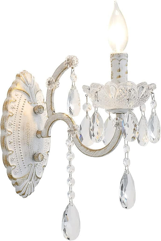 Bohemian White Finish Crystal Drop Wall Sconce