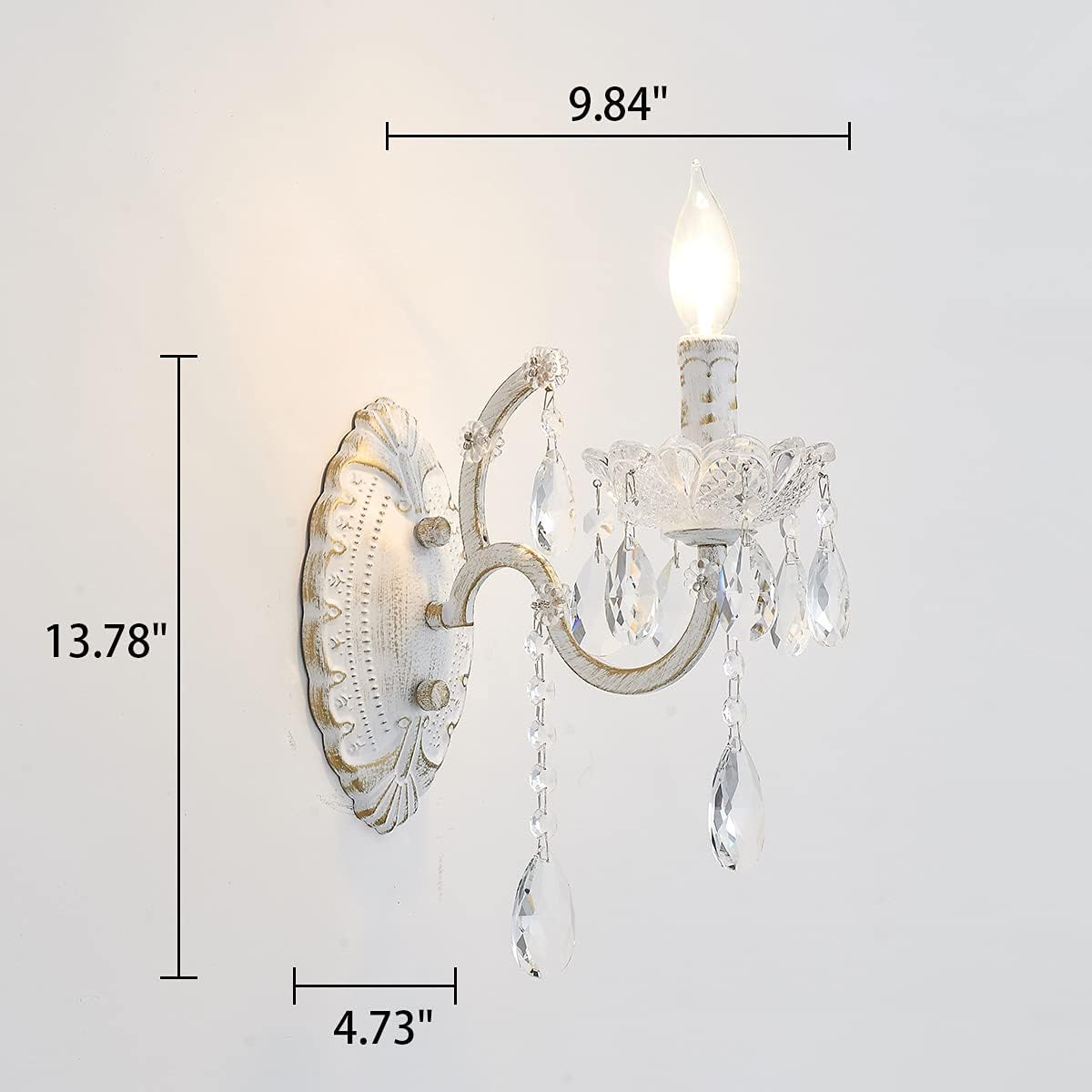 Bohemian White Finish Crystal Drop Wall Sconce