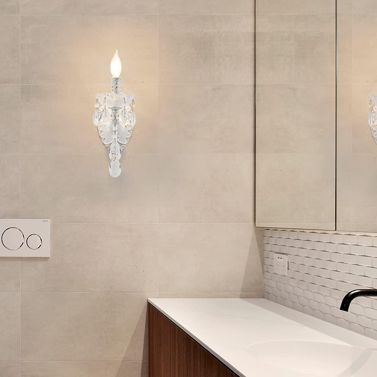 Bohemian White Finish Crystal Drop Wall Sconce
