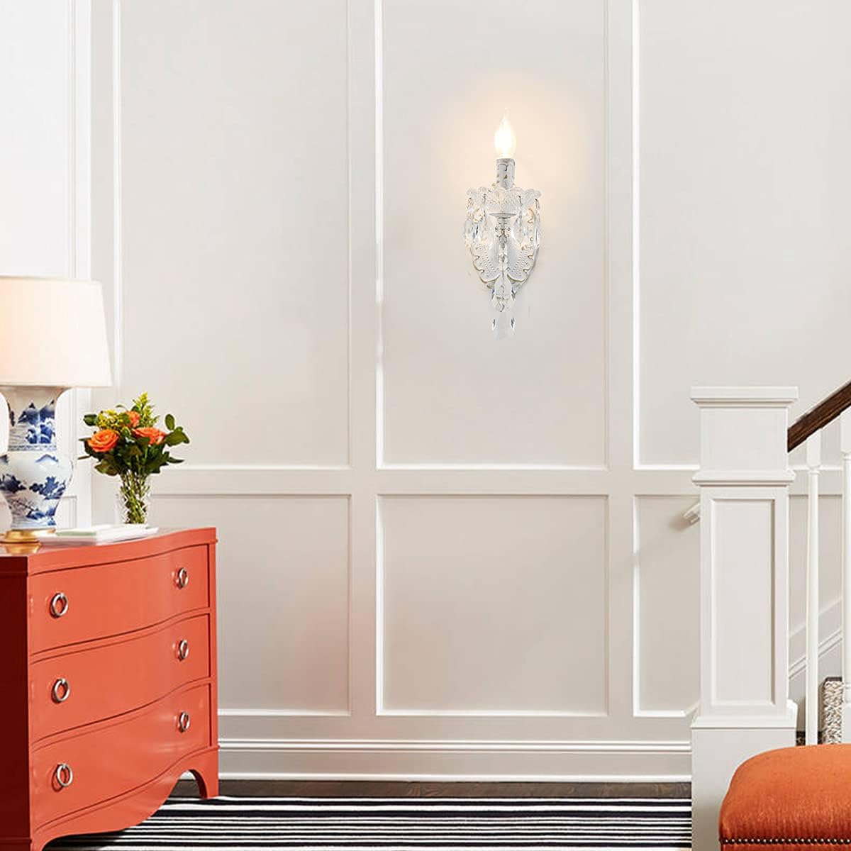 Bohemian White Finish Crystal Drop Wall Sconce