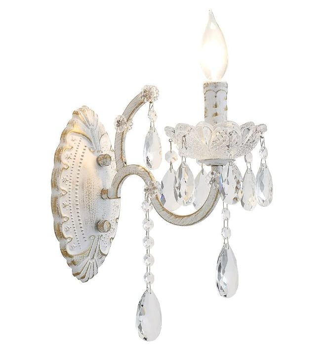 Bohemian White Finish Crystal Drop Wall Sconce