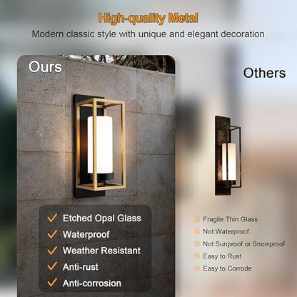 Close-up of aluminum and glass waterproof wall sconce with sleek black finish.