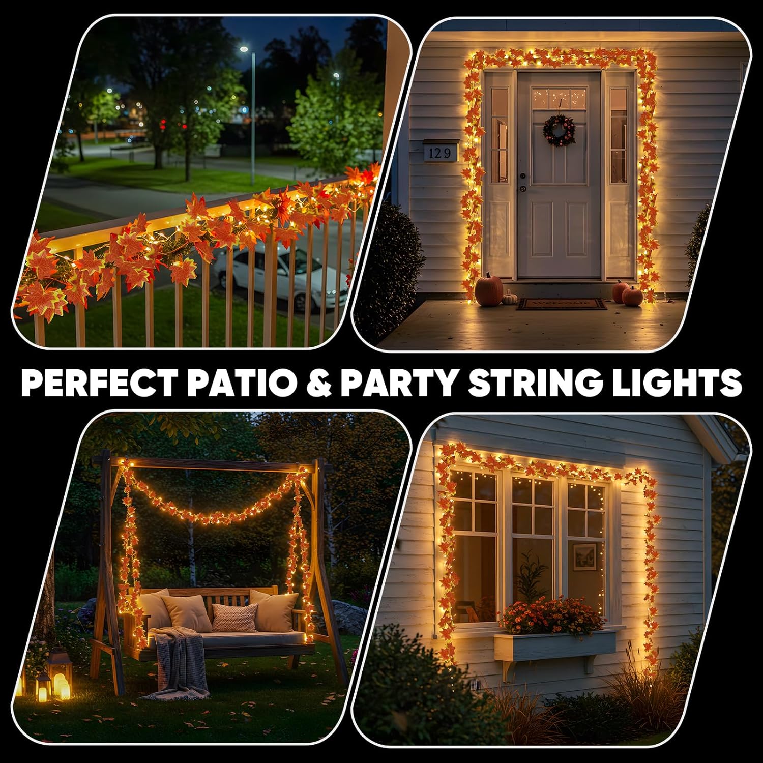 Collage of patio, party, and outdoor string lights with text 'Perfect Patio & Party String Lights'.