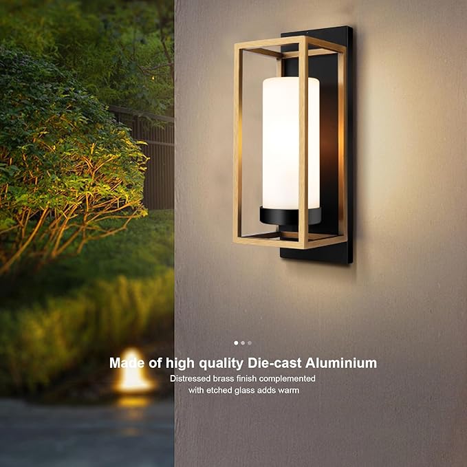 Crystal-clear view of rectangular outdoor wall lights casting even light on wooden fence.

