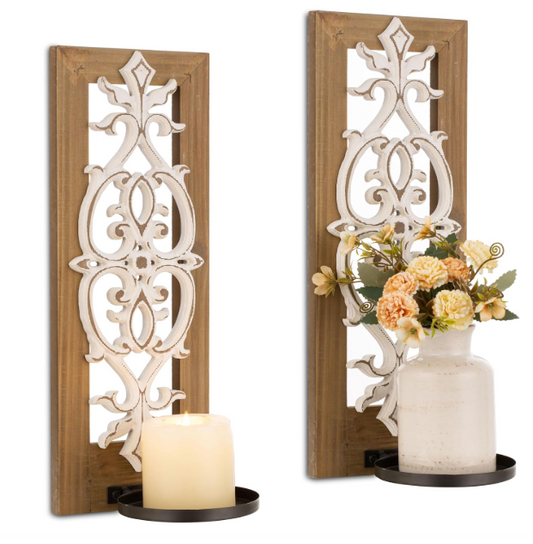 Decorative Carved Candle Sconce Set