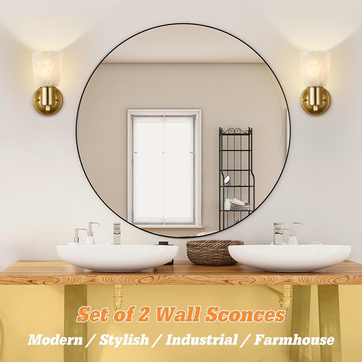 Farmhouse Frosted Glass Wall Lamp Set