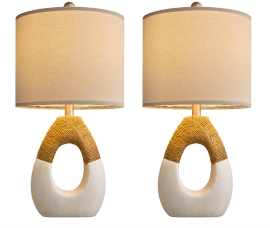 Egg Shaped Rattan Table Lamp Set