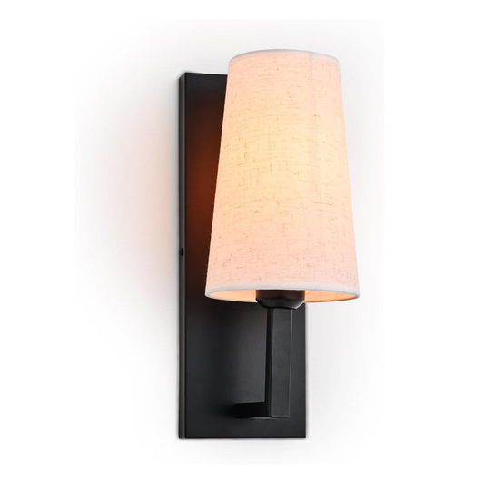 Farmhouse Linen Fabric Shade Black Wall Sconce