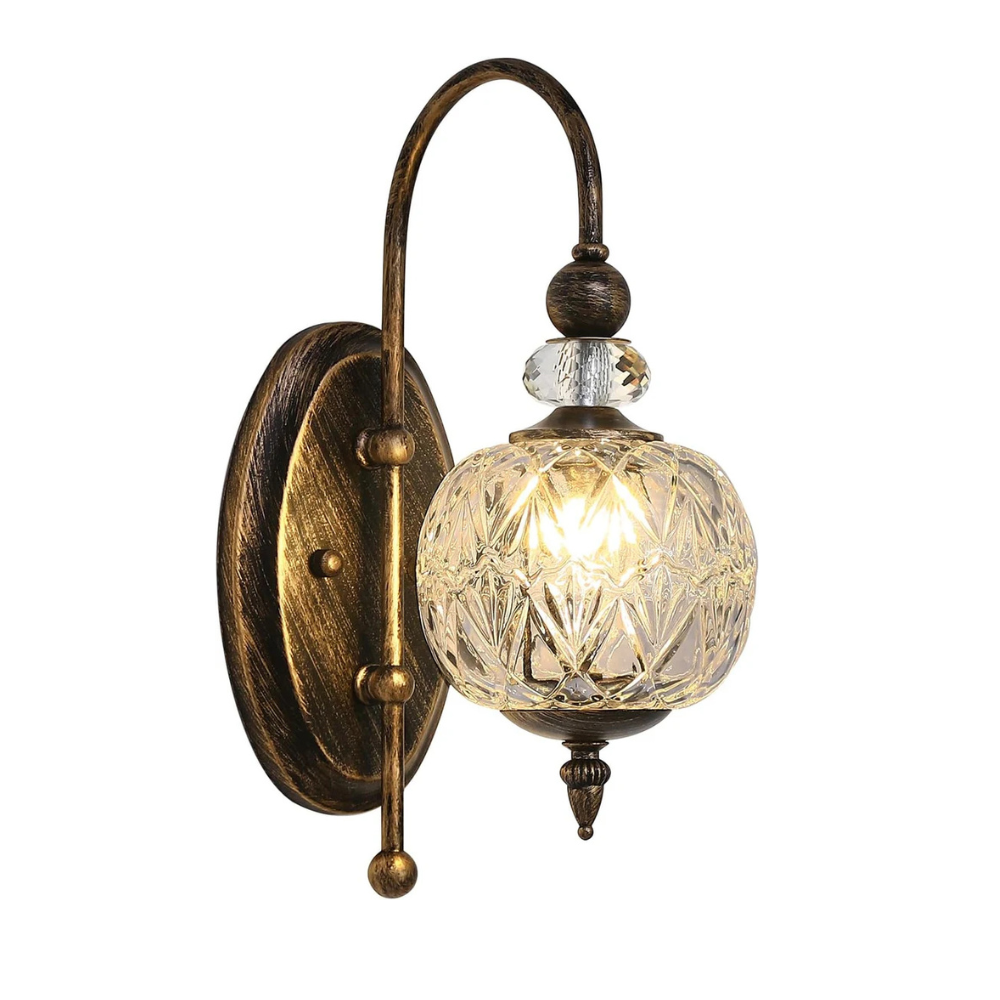 Mid Century Bronze Glass Globe Wall Sconce