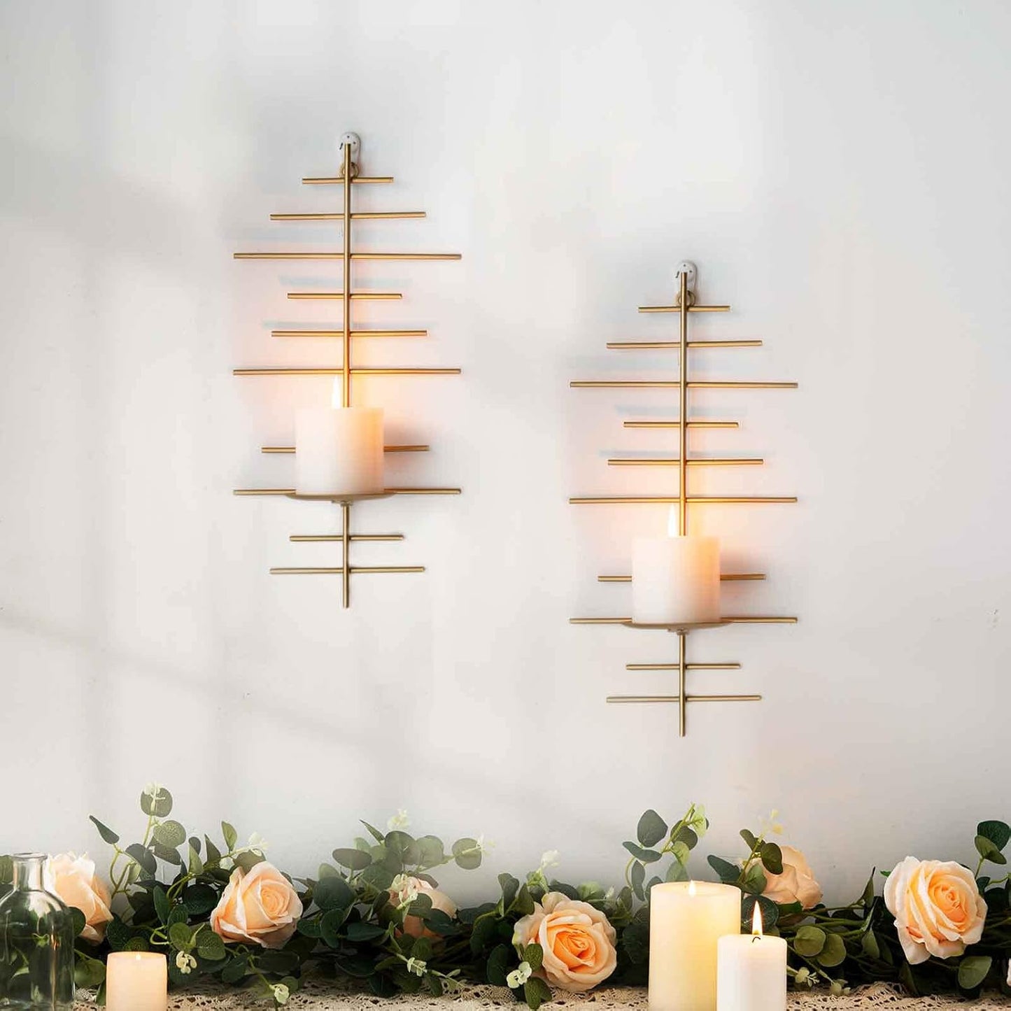 Gold Metal Candle Sconce Holder Set