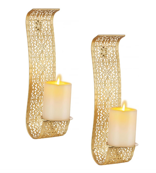 Gold Pillar Candle Holder Sconce Set