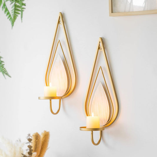 Gold Raindrop Candle Holder Sconce Set