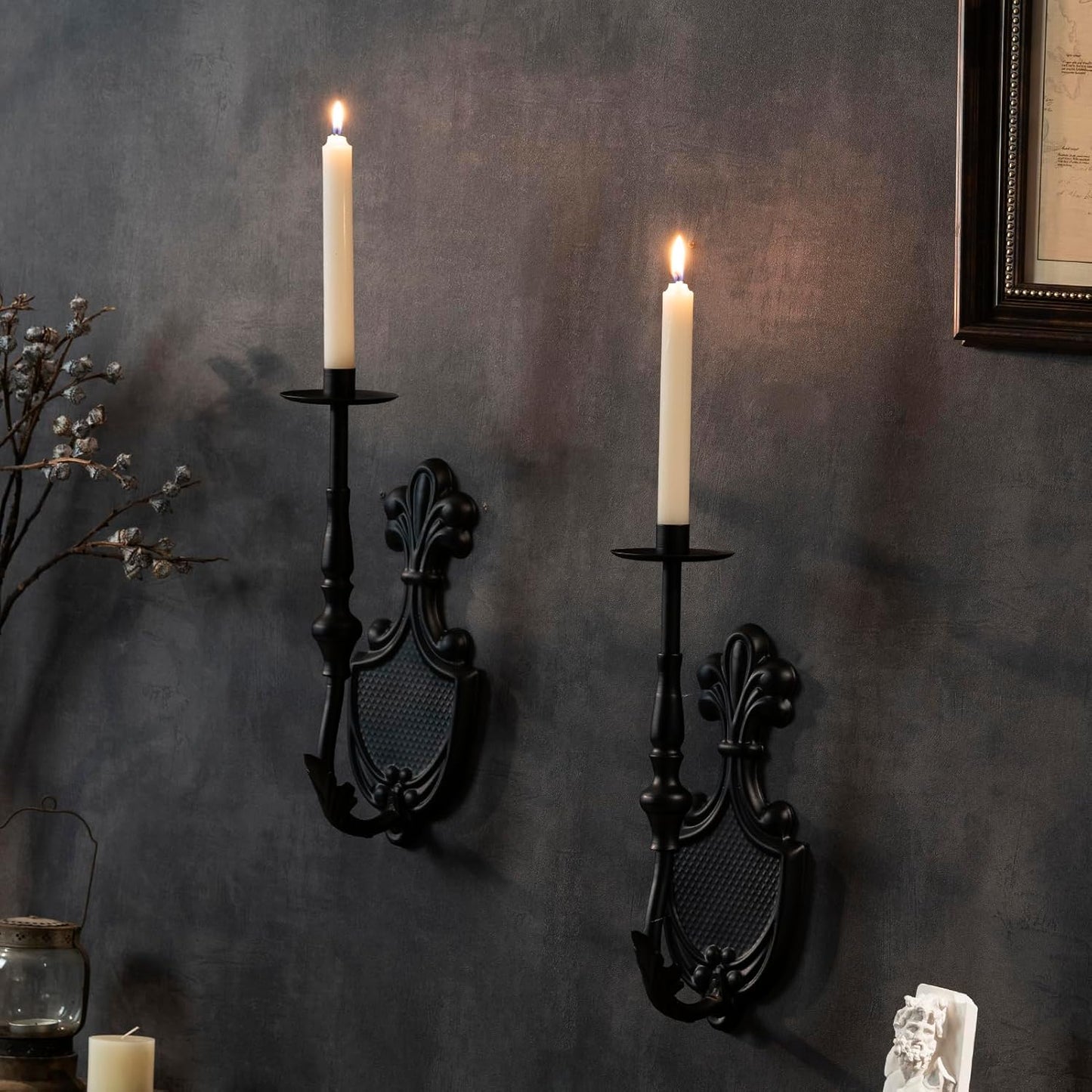 Gothic Black Iron Crown Candle Holder Set