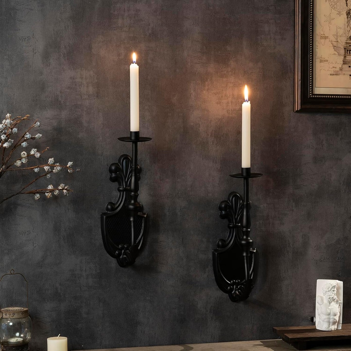 Gothic Black Iron Crown Candle Holder Set