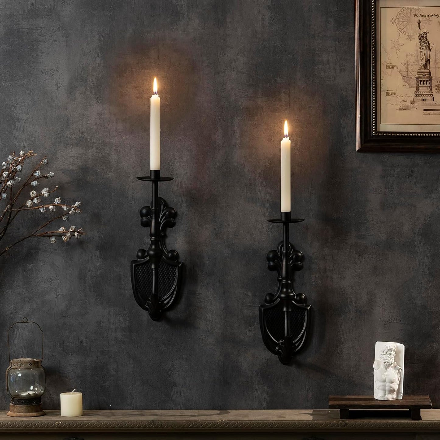 Gothic Black Iron Crown Candle Holder Set