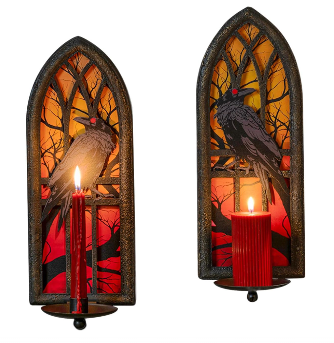 Gothic Crow Wall Candle Sconces Set
