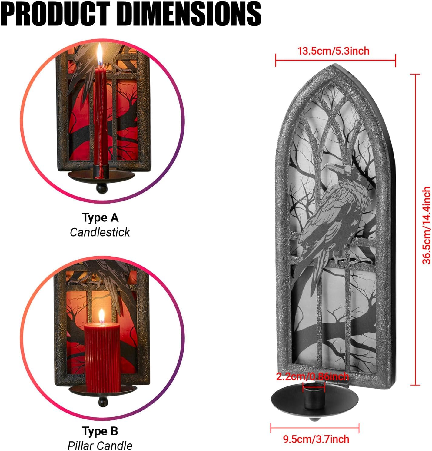 Gothic Crow Wall Candle Sconces Set