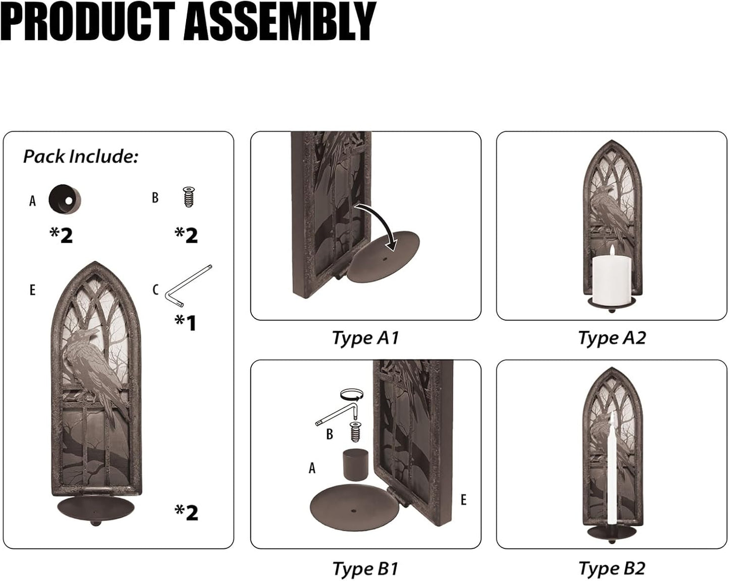 Gothic Crow Wall Candle Sconces Set