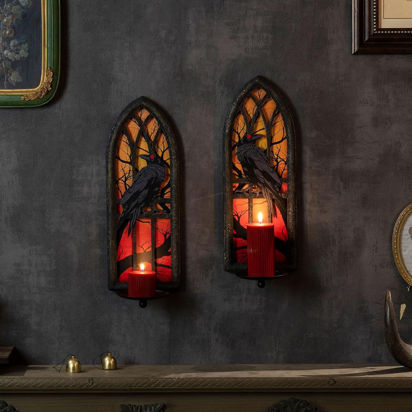 Gothic Crow Wall Candle Sconces Set