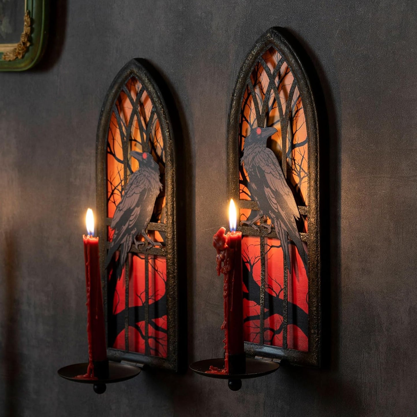 Gothic Crow Wall Candle Sconces Set