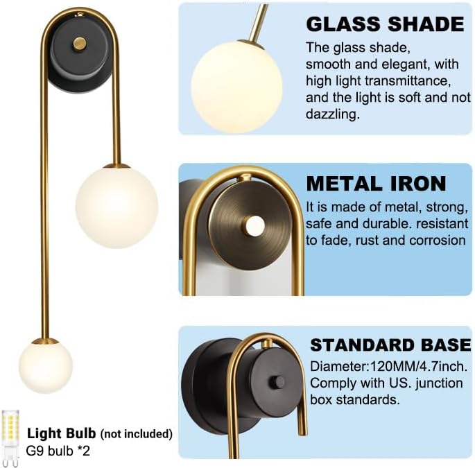 Lamp with glass shade, metal iron frame, and standard base on a blue background