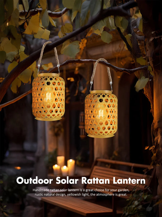 Lawn Hanging Rattan Solar Lantern