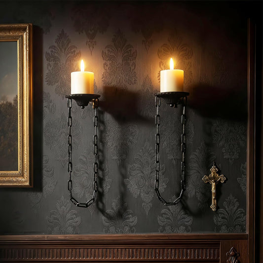 Medieval Gothic Chain Candle Sconce Set