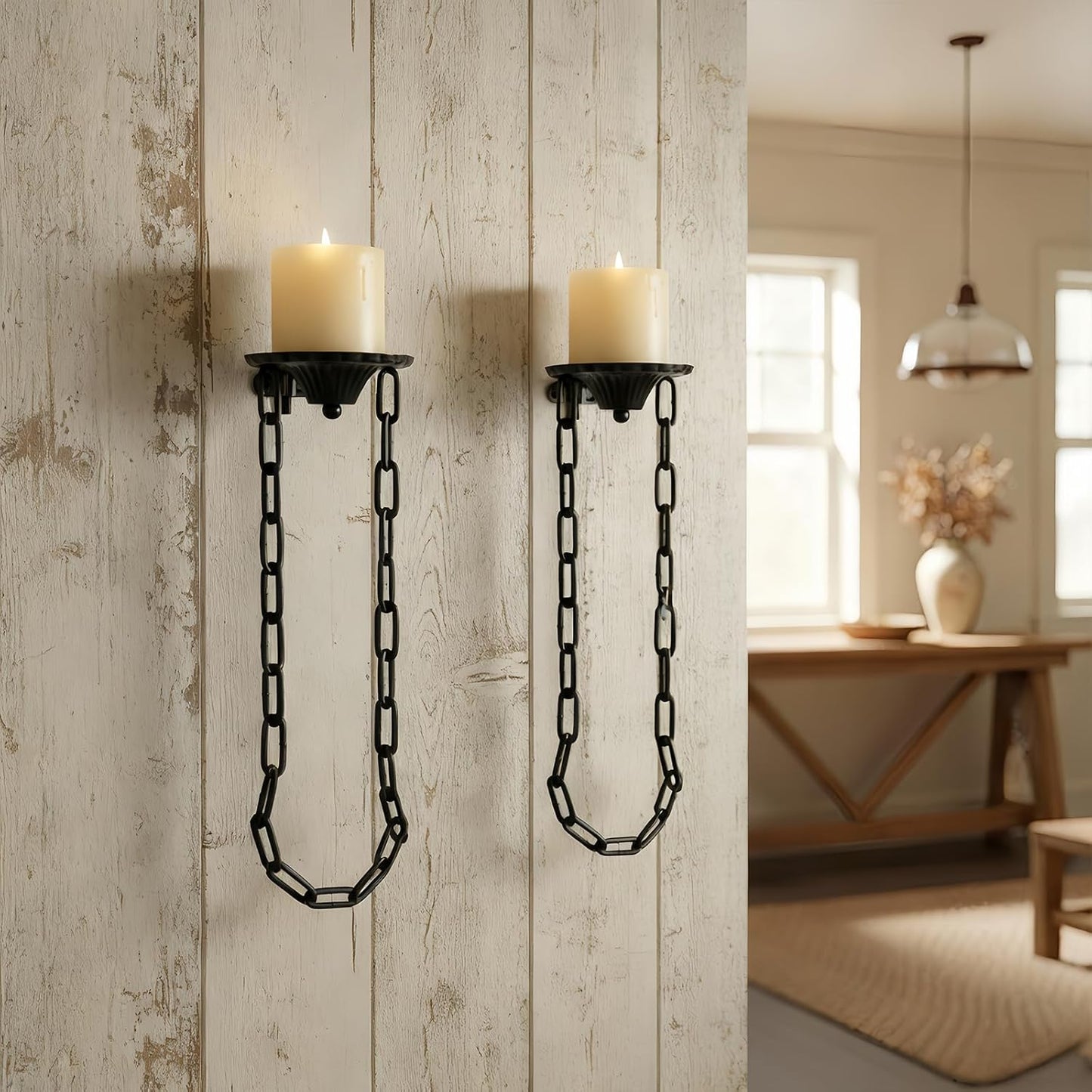 Medieval Gothic Chain Candle Sconce Set