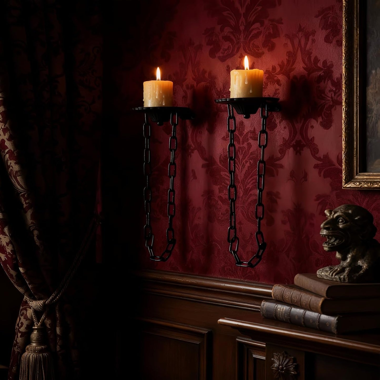 Medieval Gothic Chain Candle Sconce Set