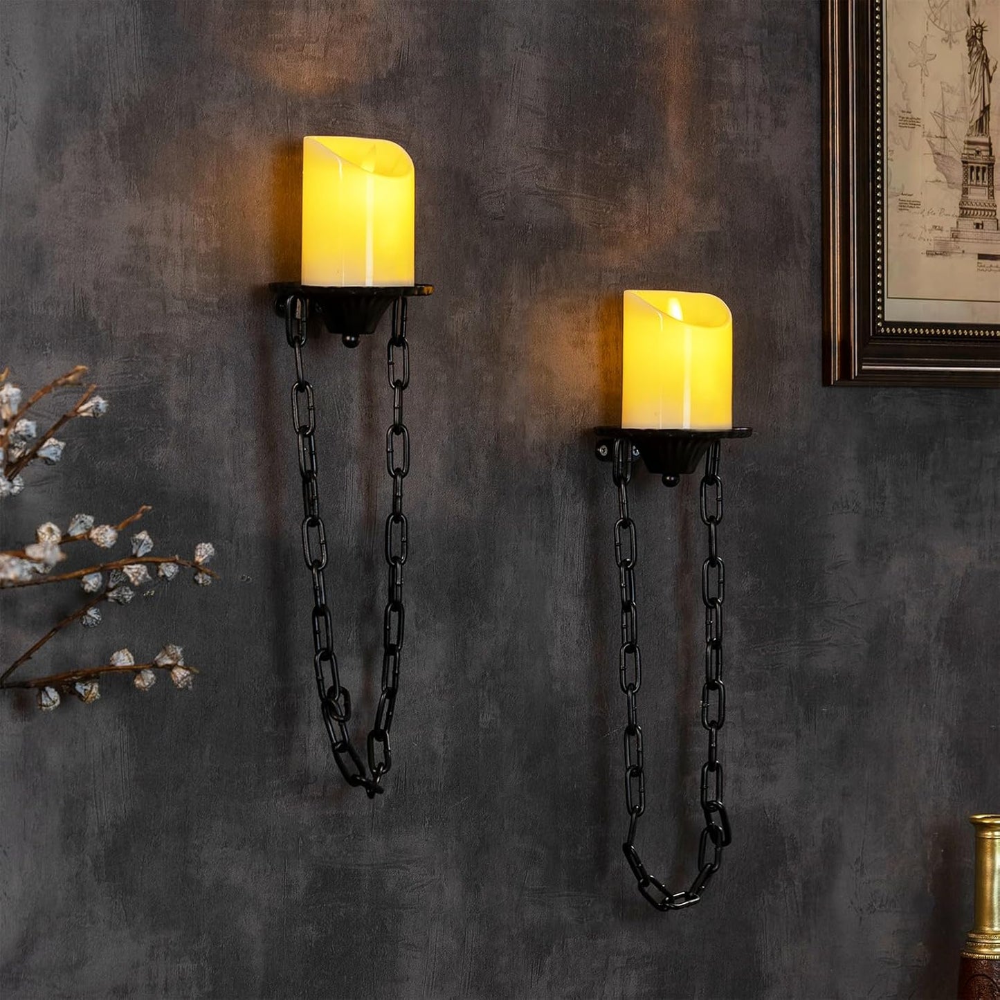 Medieval Gothic Chain Candle Sconce Set