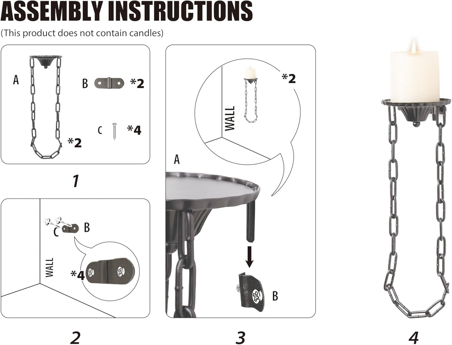 Medieval Gothic Chain Candle Sconce Set