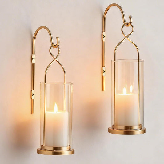 Metal Hurricane Lantern Candle Sconce Set