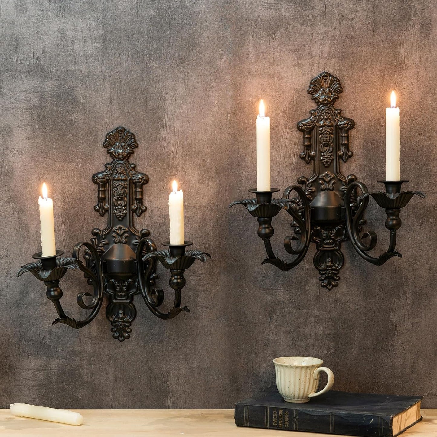 Rustic Metal Gothic Candle Sconce Set