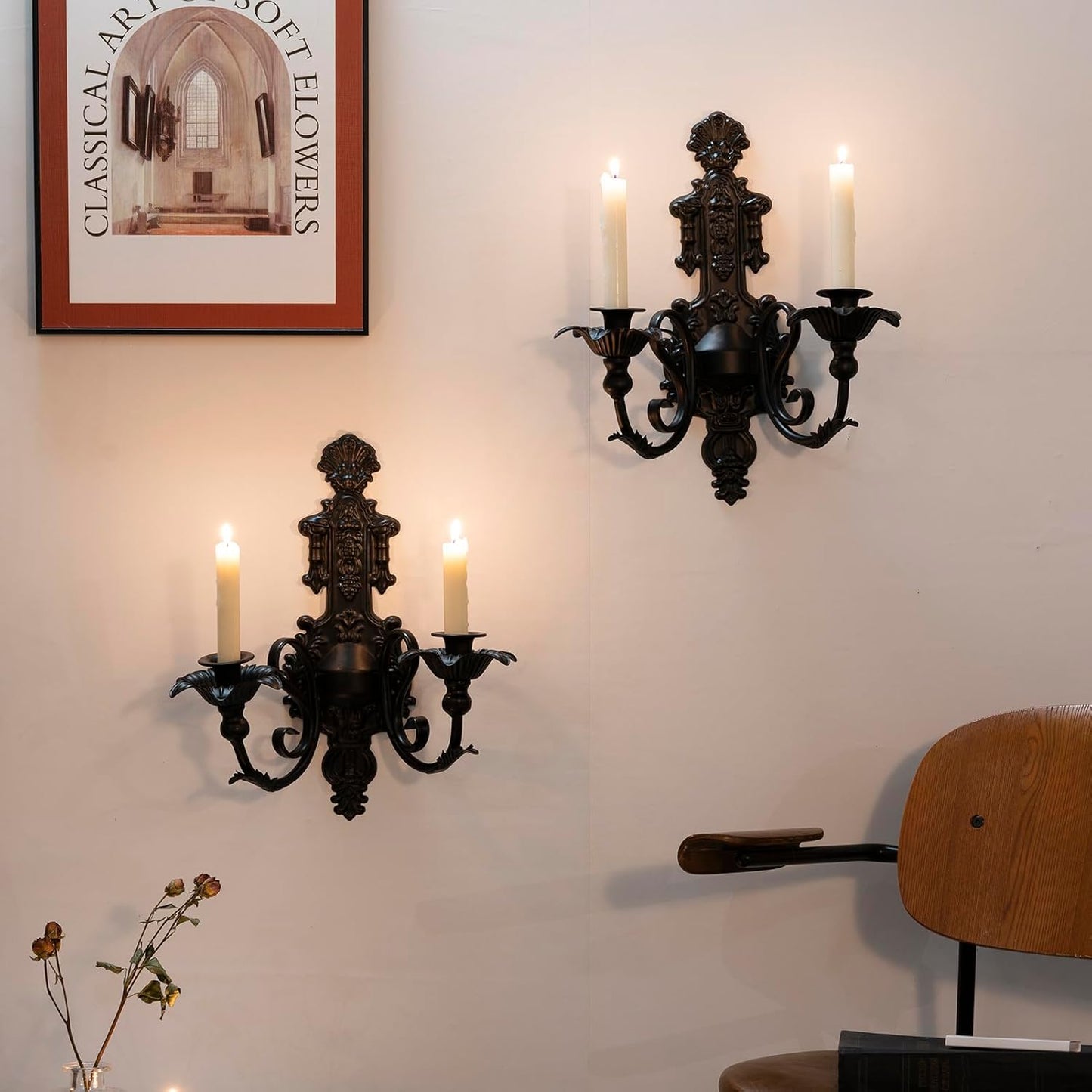 Rustic Metal Gothic Candle Sconce Set