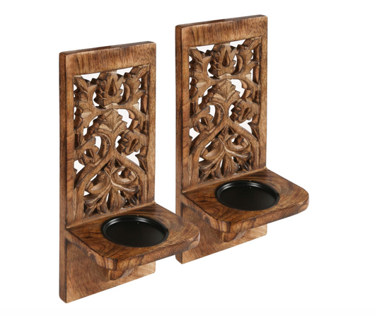Rustic Wooden Candle Sconces Set