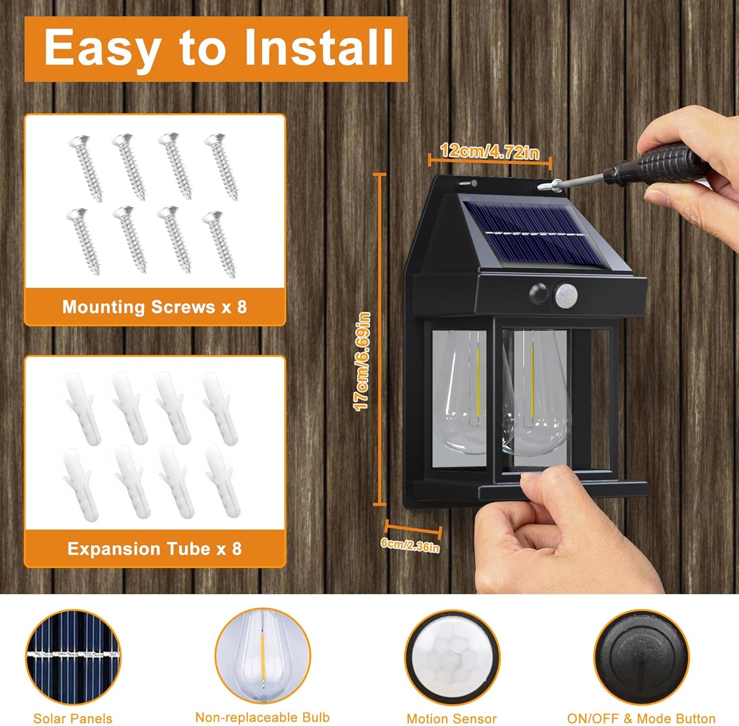 Solar Lantern Waterproof Porch Wall Lights Set