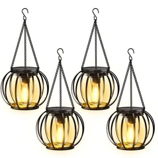 Solar Lawn Black Metal Lanterns