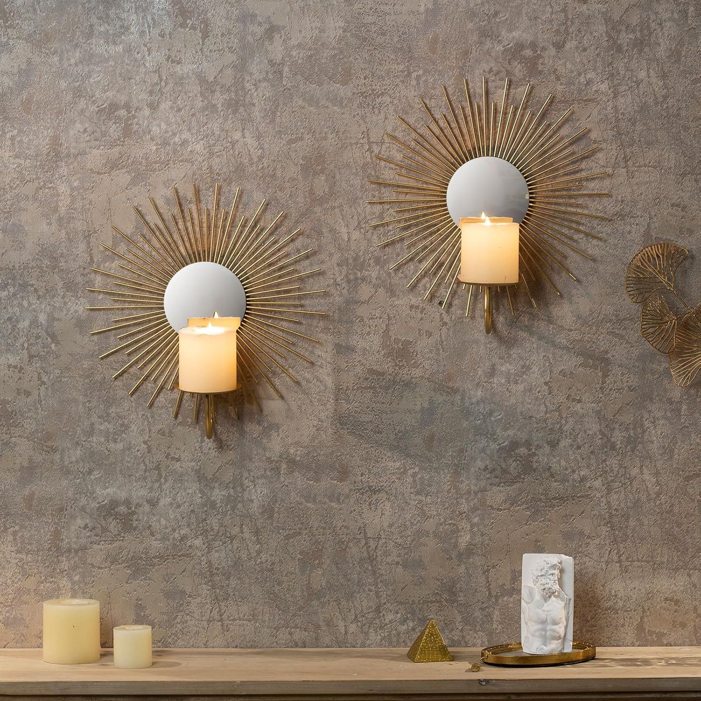 Sun Light Wall Candle Holder Set